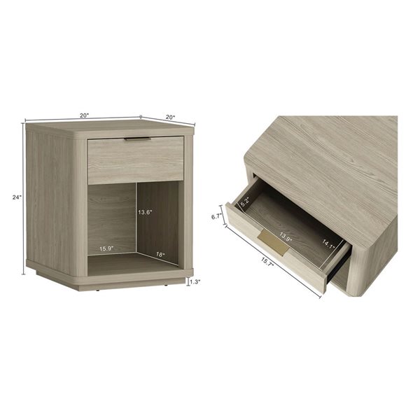 Manhattan Comfort Evelyn 20-in W Natural Composite Modern 1-Drawer Nightstand w/ Gold Handles