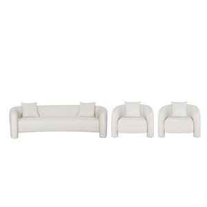 Ensemble canapé et fauteuils d'appoint moderne rembourré 3 pièces Sylvia par Manhattan Comfort en tweed angora
