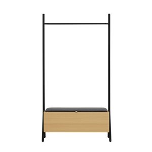 Manhattan Comfort Paloma Natural Oak MDF Modern Hanging Closet-Bench w/ Storage Upholstered