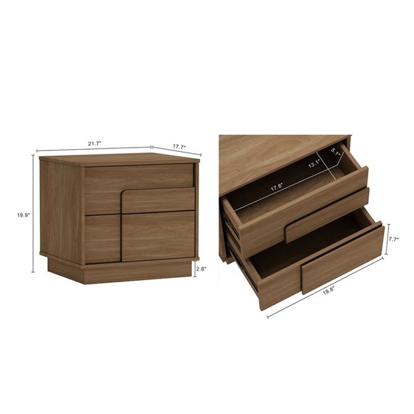 Manhattan Comfort Horizon 21.7-in W Maple Composite Modern 2-Drawer Nightstand