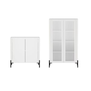 Manhattan Comfort Abbey 2-Pc Modern Accent Cabinet and Ribbed Tempered Glass Cabinet Set - White