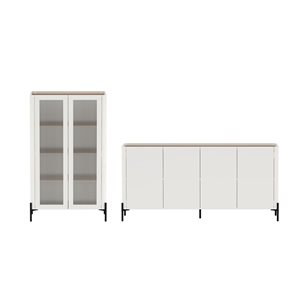 Manhattan Comfort Abbey 2-Pc Modern 66.9-in Sideboard and Cabinet Set w/ Adjustable Shelves - Maple/Off-White