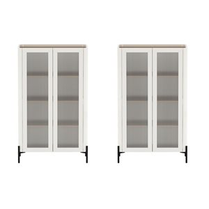 Manhattan Comfort Abbey Maple/Off-White Particleboard Modern Ribbed Tempered Glass Cabinet - Set of 2