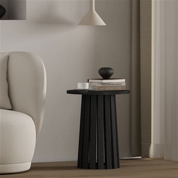 Manhattan Comfort Layla 17.7 dia x 21.1-in H Black MDF Modern Conical Slatted Base End Table