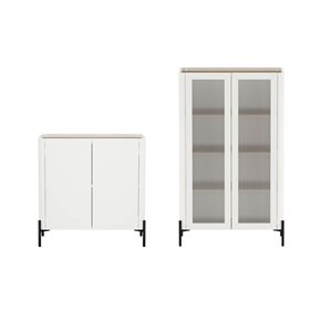 Manhattan Comfort Abbey 2-Pc Modern Accent Cabinet and Ribbed Tempered Glass Cabinet Set - Maple/Off-White