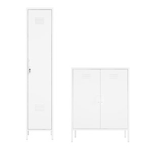 Manhattan Comfort Naomi 2-Piece White Metal Modern Accent Cabinet and Storage Cabinet Set