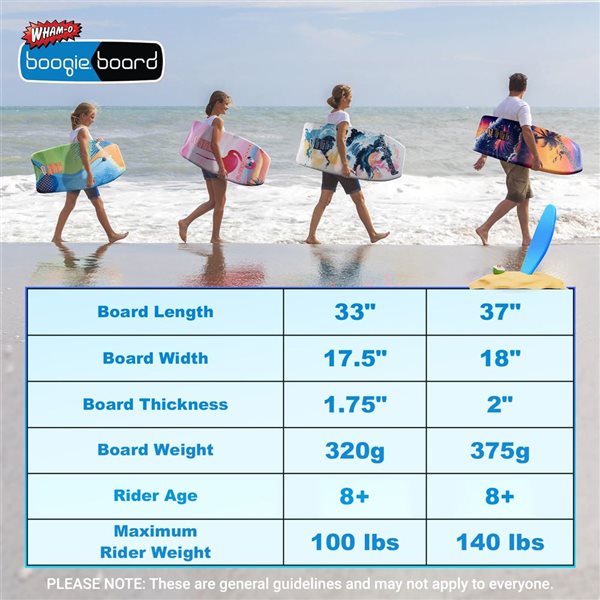 Wham-O 2-Pack 37-in Boogie Board w/ Wrist Leash for Kids 8+ - Beach/Wave