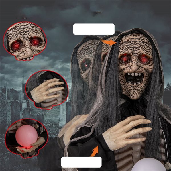 Costway 6-ft H Animatronics Standing Witch w/ Light Up Eyes and Magical Ball Sound Free Standing Halloween Decoration