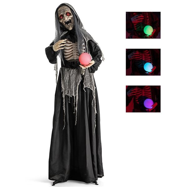 Costway 6-ft H Animatronics Standing Witch w/ Light Up Eyes and Magical Ball Sound Free Standing Halloween Decoration