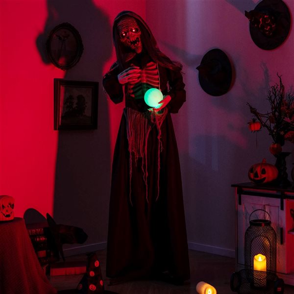 Costway 6-ft H Animatronics Standing Witch w/ Light Up Eyes and Magical Ball Sound Free Standing Halloween Decoration