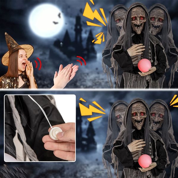 Costway 6-ft H Animatronics Standing Witch w/ Light Up Eyes and Magical Ball Sound Free Standing Halloween Decoration