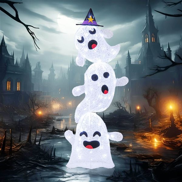 Costway 4-ft H Light-Up Ghosts Halloween Yard Decorations w/ Built-in LED Lights