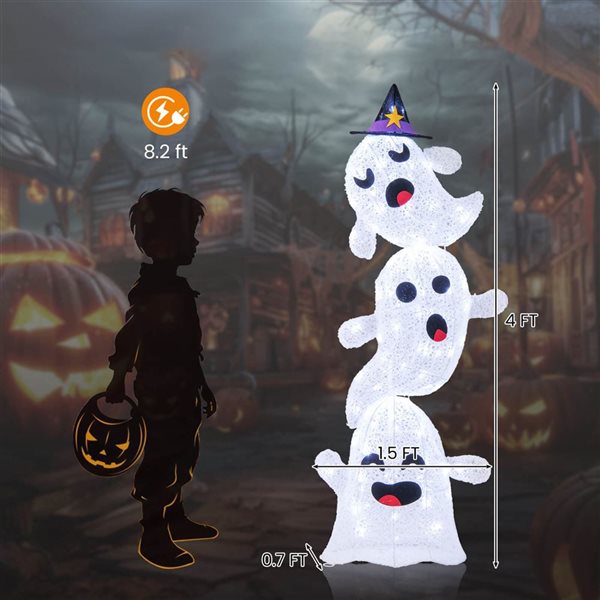Costway 4-ft H Light-Up Ghosts Halloween Yard Decorations w/ Built-in LED Lights