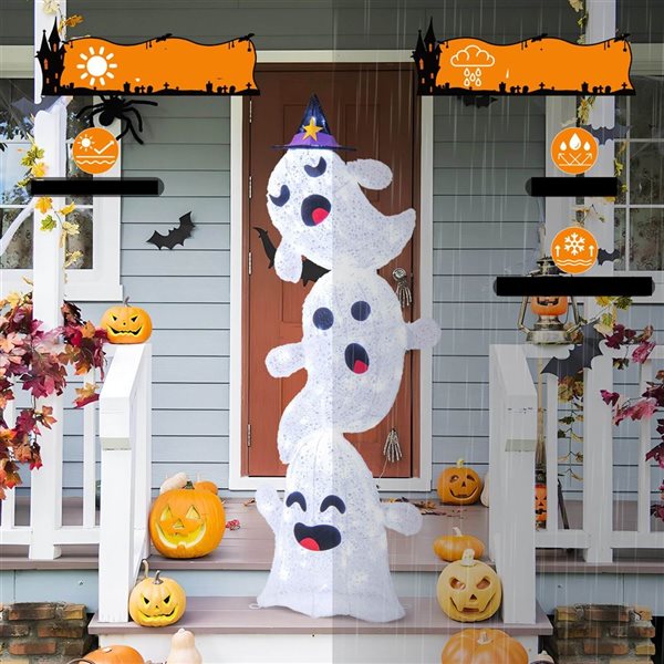 Costway 4-ft H Light-Up Ghosts Halloween Yard Decorations w/ Built-in LED Lights