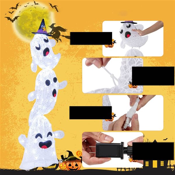 Costway 4-ft H Light-Up Ghosts Halloween Yard Decorations w/ Built-in LED Lights