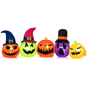 Costway 9-ft H Inflatable Pumpkin Patch Family w/ Witch Hats Free Standing Halloween Decoration