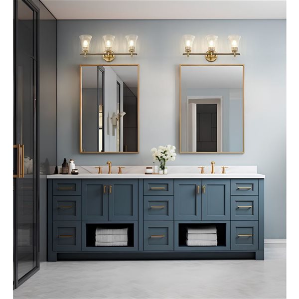 Z-Lite Belle 3-Light Gold LED Vanity Light w/ Clear Glass Shade