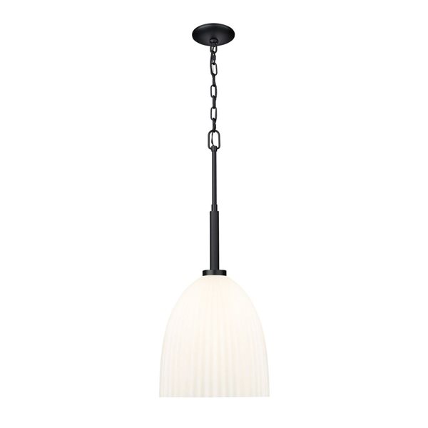 Z-Lite Naya 1-Light 12-in W Standard Matte Black Modern Pendant Light w/ Opal Bell Glass Shade