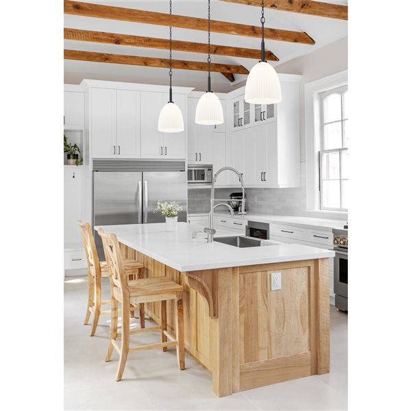 Z-Lite Naya 1-Light 12-in W Standard Matte Black Modern Pendant Light w/ Opal Bell Glass Shade