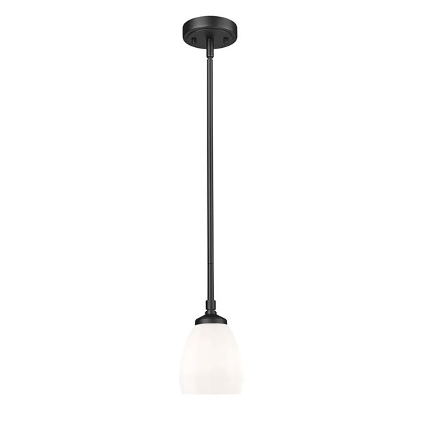 Z-Lite Oren 1-Light 5.5-in W Standard Matte Black Pendant Light w/ Opal Bell Glass Shade