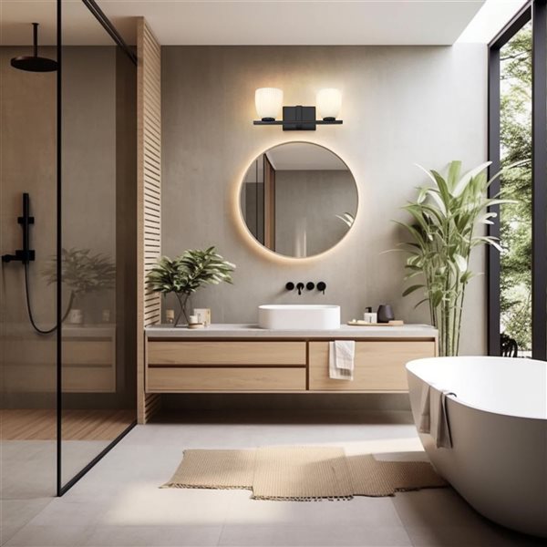 Z-Lite Naya 2-Light Matte Black LED Vanity Light w/ Opal Glass Shade