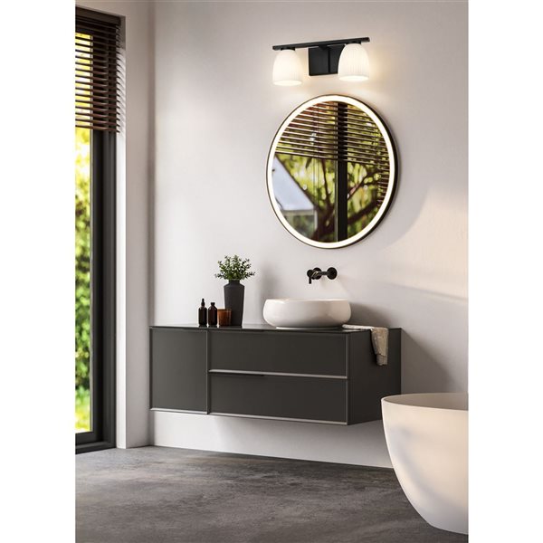 Z-Lite Naya 2-Light Matte Black LED Vanity Light w/ Opal Glass Shade