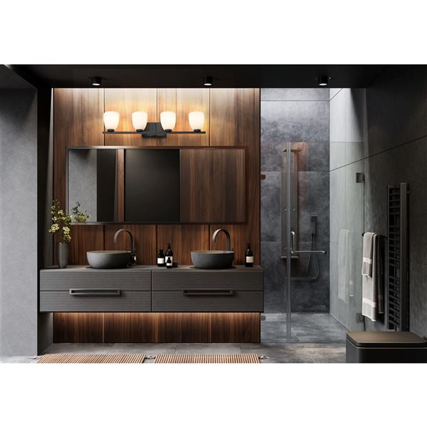 Z-Lite Naya 4-Light Matte Black LED Vanity Light w/ Opal Glass Shade