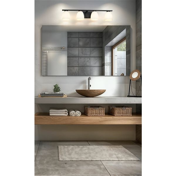 Z-Lite Naya 4-Light Matte Black LED Vanity Light w/ Opal Glass Shade