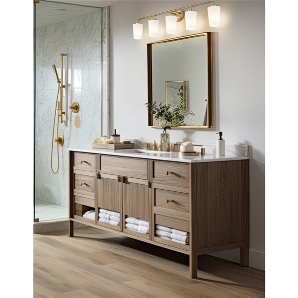 Z-Lite Montford 5-Light Gold LED Vanity Light w/ Opal Glass Shade