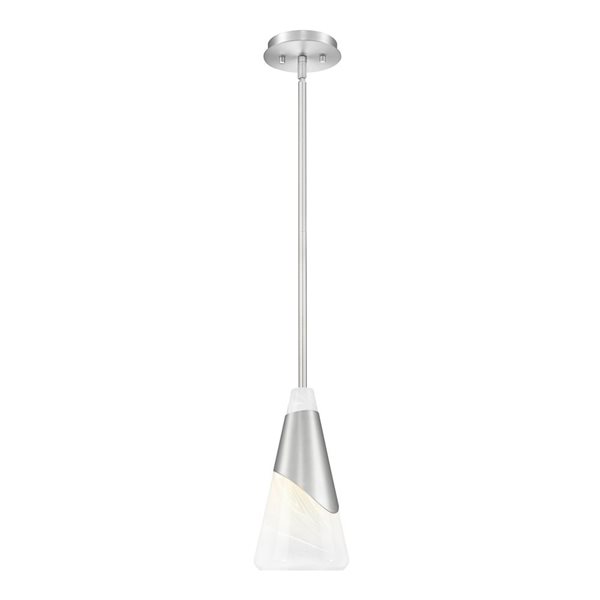 Z-Lite Aimie 1-Light 7-in W Standard Brushed Nickel Modern Downrod Pendant Light w/ Marbleized Cone Glass Shade