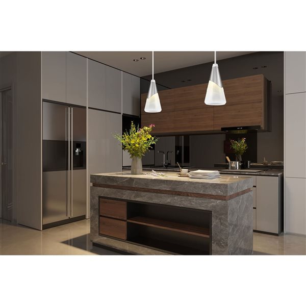 Z-Lite Aimie 1-Light 7-in W Standard Brushed Nickel Modern Downrod Pendant Light w/ Marbleized Cone Glass Shade