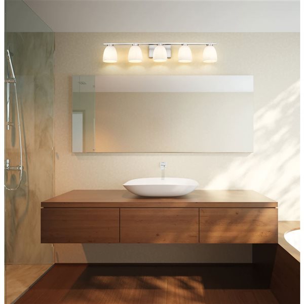 Z-Lite Naya 5-Light Brushed Nickel LED Vanity Light w/ Opal Glass Shade