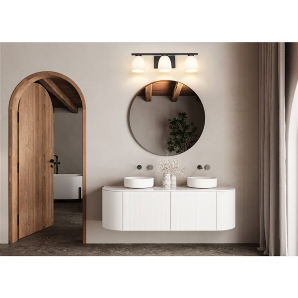 460㎖ OPAL R III Z-Lite Naya 3-Light Matte Black LED Vanity Light w/ Opal