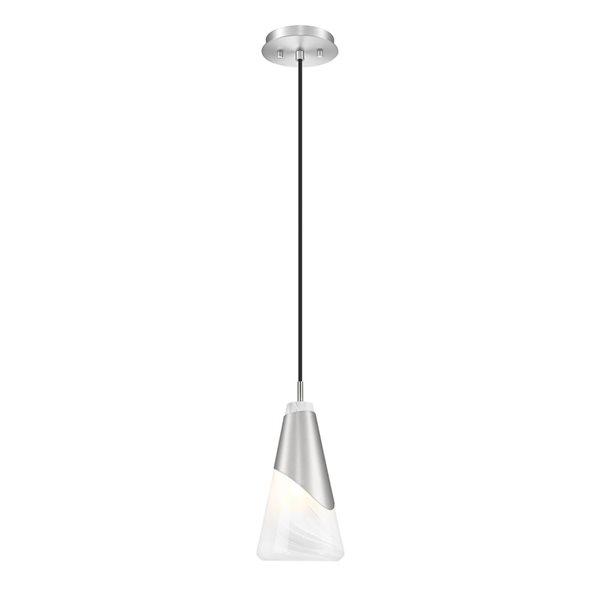Z-Lite Aimie 1-Light 6-in W Standard Brushed Nickel Modern Pendant Light w/ Marbleized Cone Glass Shade