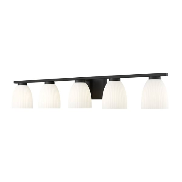 Z-Lite Naya 5-Light Matte Black LED Vanity Light w/ Opal Glass Shade