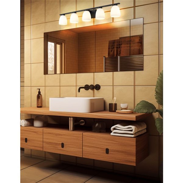 Z-Lite Naya 5-Light Matte Black LED Vanity Light w/ Opal Glass Shade