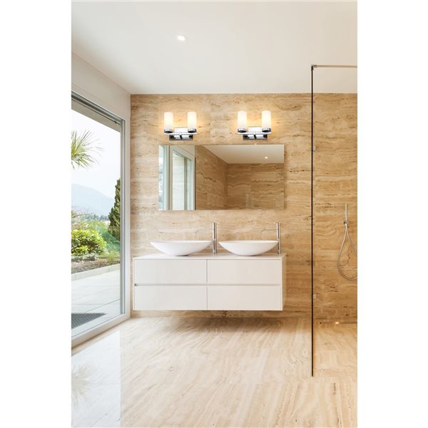 Z-Lite Danica 2-Light Polished Chrome LED Vanity Light w/ White Glass Shade