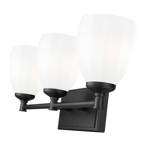 Z-Lite Oren 3-Light Matte Black LED Vanity Light w/ Opal Glass Shade