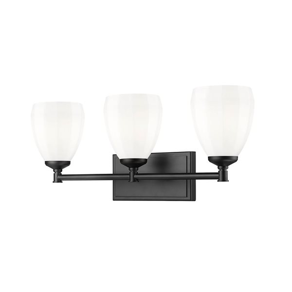 Z-Lite Oren 3-Light Matte Black LED Vanity Light w/ Opal Glass Shade