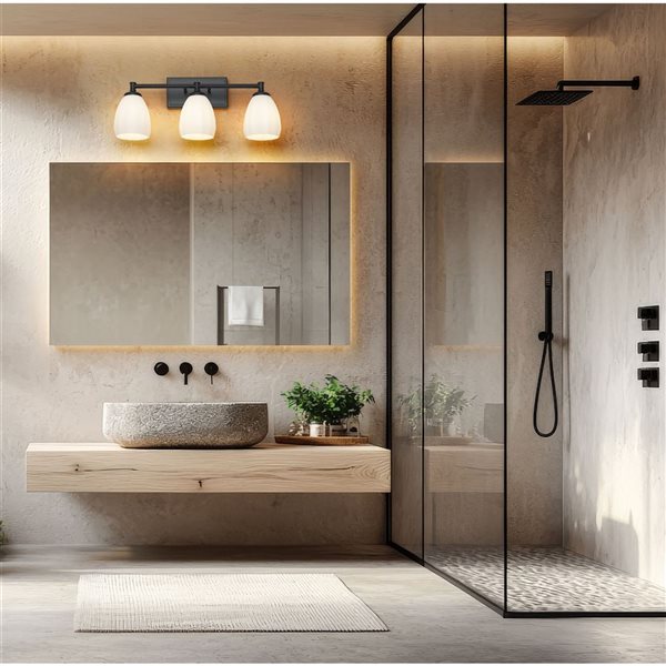 Z-Lite Oren 3-Light Matte Black LED Vanity Light w/ Opal Glass Shade