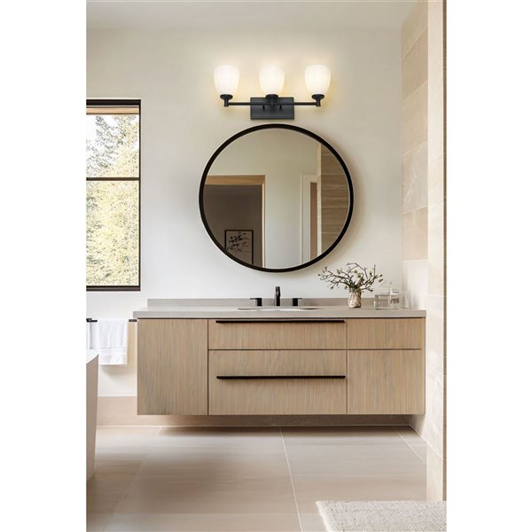 Z-Lite Oren 3-Light Matte Black LED Vanity Light w/ Opal Glass Shade