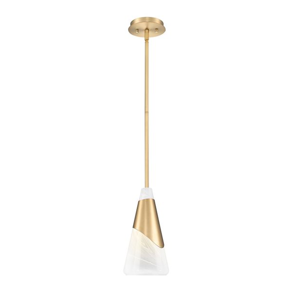 Z-Lite Aimie 1-Light 7-in W Standard Gold Modern Downrod Pendant Light w/ Marbleized Cone Glass Shade