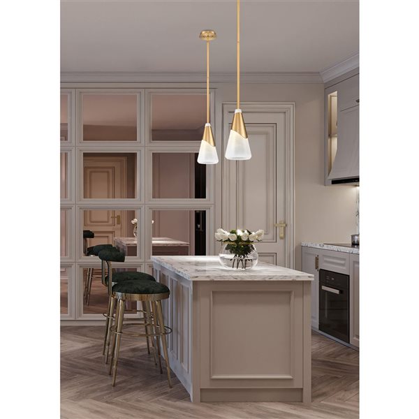 Z-Lite Aimie 1-Light 7-in W Standard Gold Modern Downrod Pendant Light w/ Marbleized Cone Glass Shade