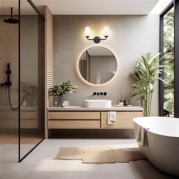 Z-Lite Montford 2-Light Matte Black LED Vanity Light w/ Opal Glass Shade