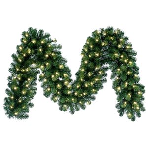 Vickerman 9-ft x 14-in Grand Teton Artificial Pine Christmas Garland with Warm White LED Mini Lights - Green