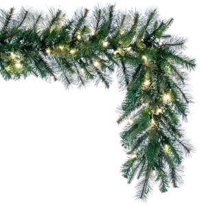 Vickerman 50-ft x 14-in Cashmere Artificial Pine Christmas Garland with Warm White Duralite LED Lights - Green