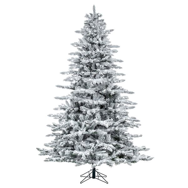 Vickerman 9-ft Flocked Utica Fir Artificial Christmas Tree with Warm White LED Lights - White