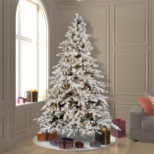 Vickerman 9-ft Flocked Utica Fir Artificial Christmas Tree with Warm White LED Lights - White