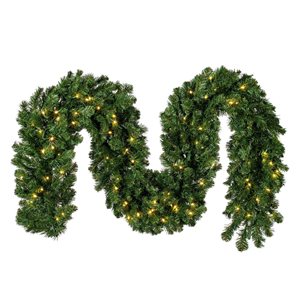 Vickerman 9-ft x 18-in Grand Teton Artificial Pine Christmas Garland with Warm White Wide Angle LED Lights - Green