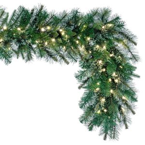 Vickerman 25-ft x 18-in Cashmere Artificial Pine Christmas Garland with Warm White Duralite LED Lights - Green